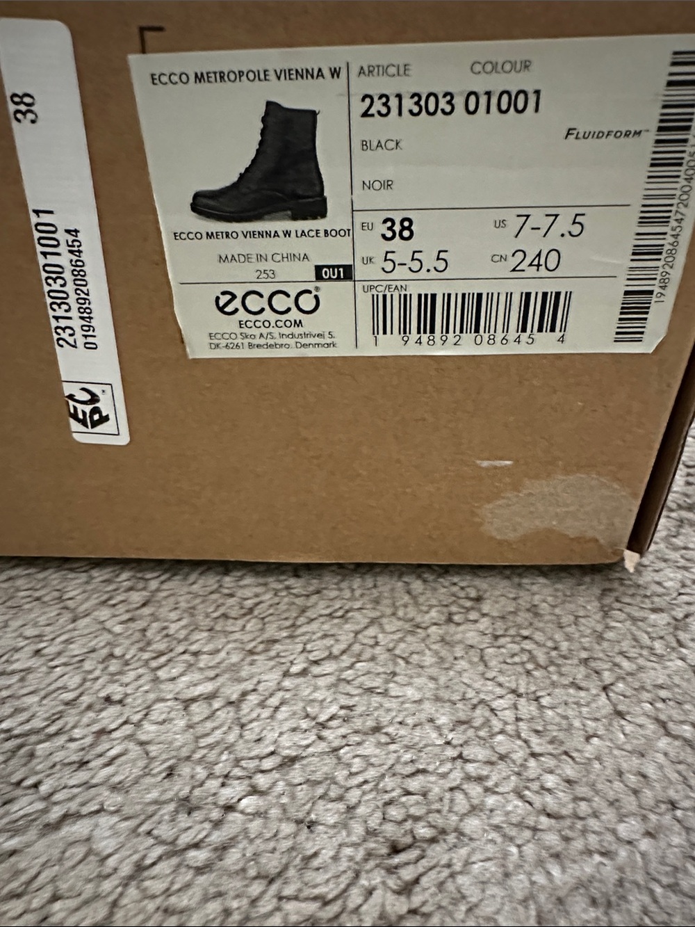 Ecco Black Lace-Up Metro Vienna Combat Boots - Picture 8 of 9